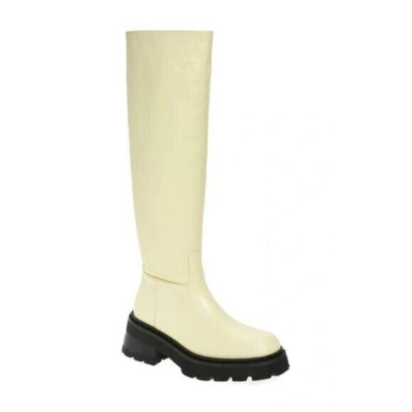 NEW By FAR Russel Lamb Leather Knee High Boots 40 Ivory Chunky Lug 10 Platform - Picture 2 of 13